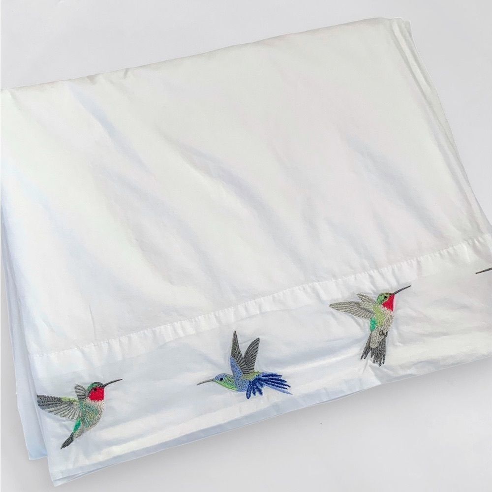 Cuddledown Embroidered Hummingbirds Sateen Flat Sheet